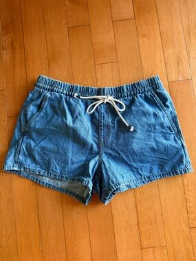 Universal Thread Mid-Rise Linen-Blend Pull-On Beach Denim Shorts 3.5”Medium Wash